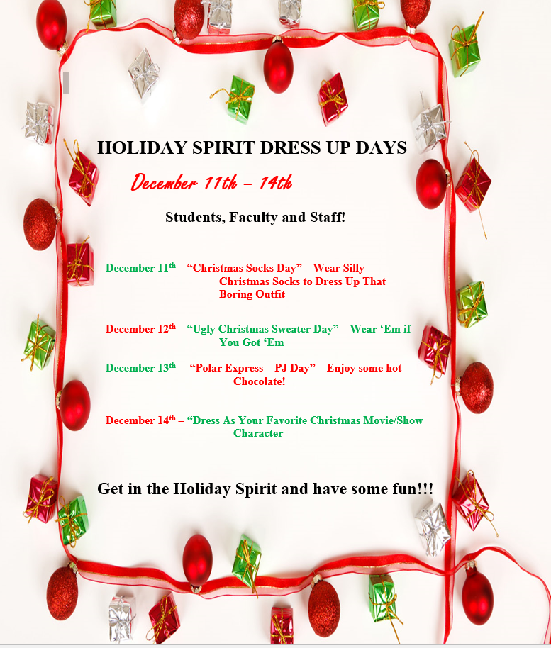 Drexel RIV School District Holiday Spirit Week Dress Up Days